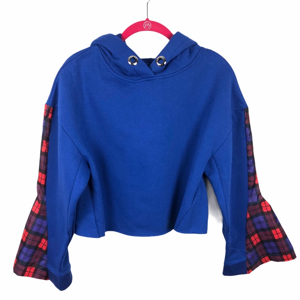 NWT LF BSBW Oversized Cropped Bell Sleeve Blue Hoodie Sweatshirt Small -Medium